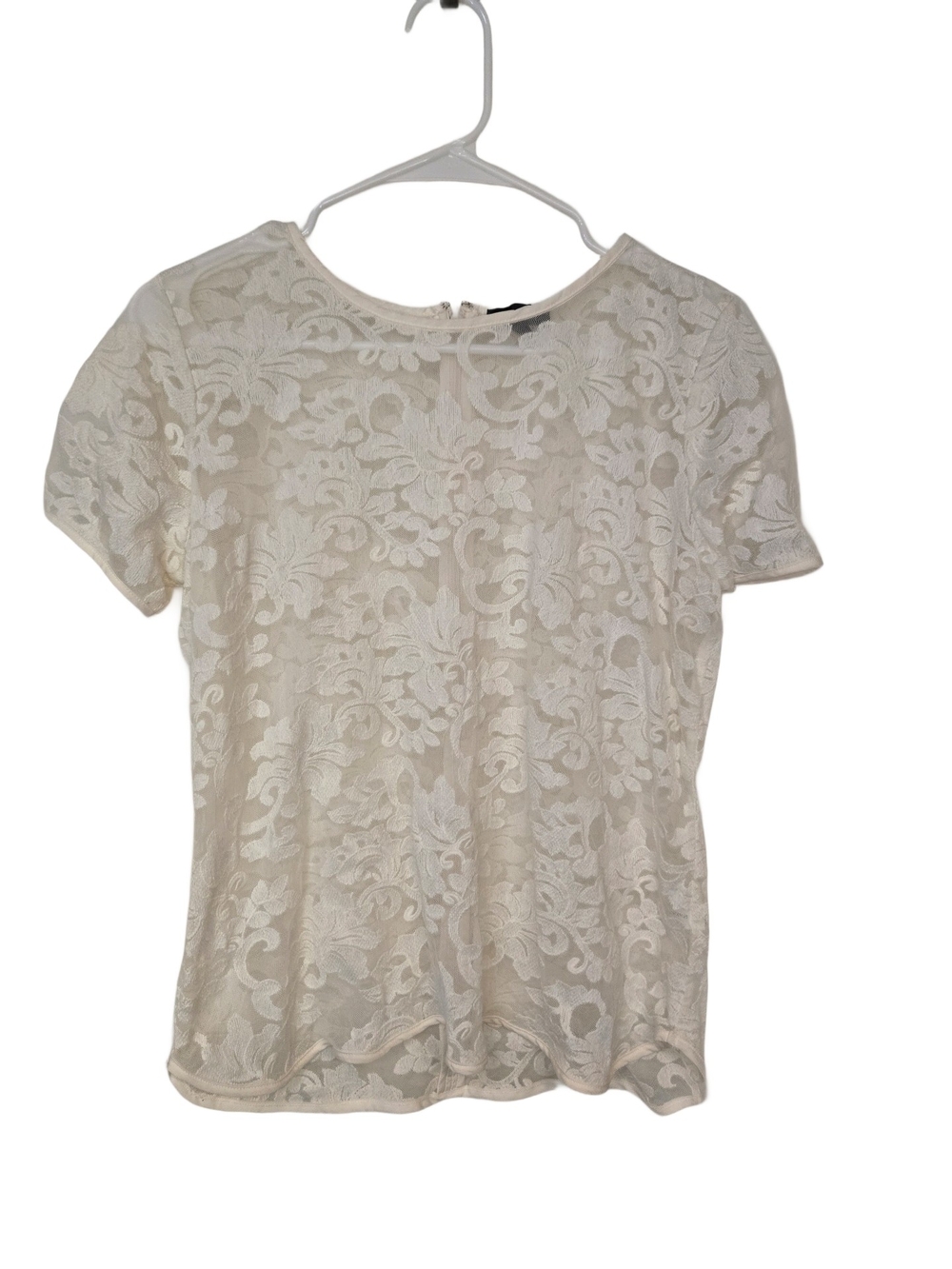 The Limited Sheer Cream Lace Short Sleeve Top S